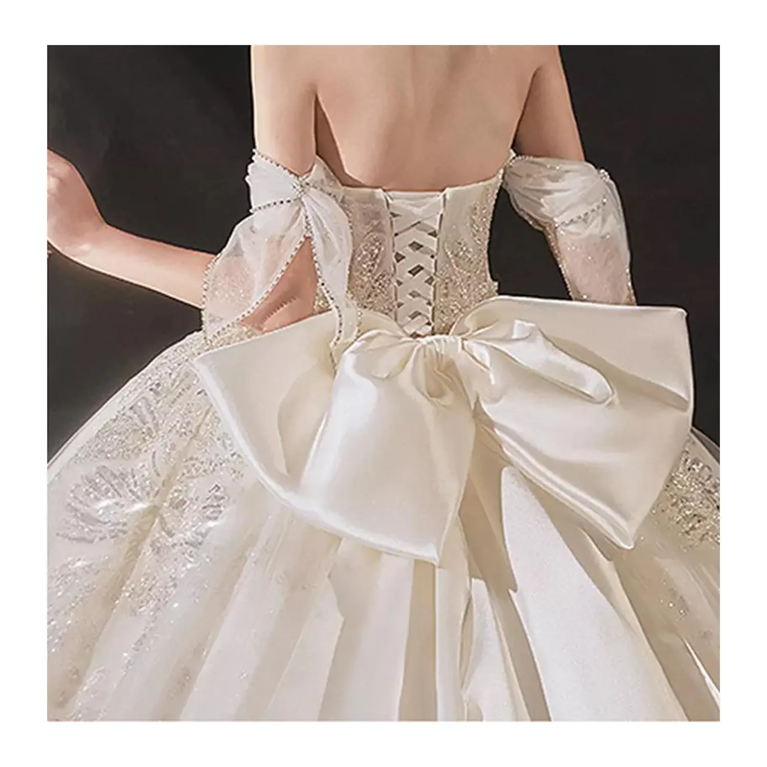 Robe De Mariage Wedding Bow Off Shoulder Wedding Dresses Sweetheart With Sleeves High Quality Lace Bling Beaded Wedding Dress