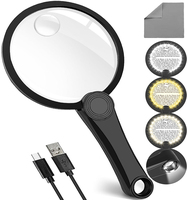 Wholesale Handheld Magnifying Glass with LED Light | ABS+PMMA 3-5X Type-C Rechargeable Magnifier for Elderly Reading