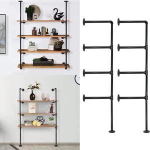 Support d'étagère métallique suspendu à 4 niveaux Étagères murales flottantes en <span class=keywords><strong>bois</strong></span> avec tuyau industriel - Product Image 1