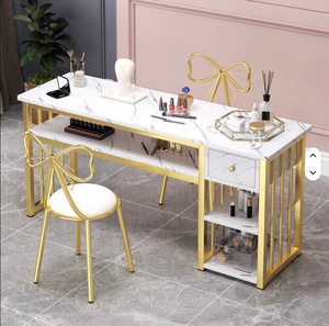 Modern Luxury Tufted Manicure Tables for Beauty Salon <b>Solid</b> <b>Wood</b> Nail Bar <b>Desk</b> With Glass for Workshops - Product Image 3