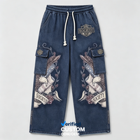 Pantalon cargo matelassé décontracté personnalisé à marque privée, broderie aigle vintage, streetwear, fournisseur de vêtements épais très demandé