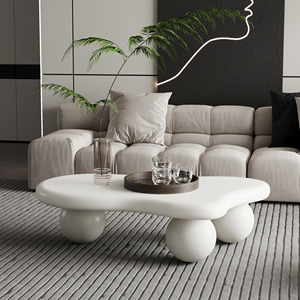 Mesa de Centro Blanca Irregular con Patas Esféricas, Mesa de Acento Moderna y Minimalista para Sala de Estar, Mesa de Centro Escultural Color Crema - Product Image 1