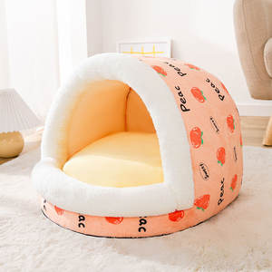 Camas para Perros Pequeños y Medianos, Gatos, Diseño de Puntos Coloridos, Rayas, Cálida, de Felpa, Lavable, Tipo Iglú, con Funda Extraíble - Product Image 3