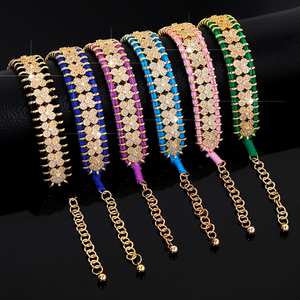 Bracciale Intrecciato Fatto a Mano con Zirconia Cubica Colorata, Gioiello in Stile Bohémien, Braccialetto Regolabile in Ottone per Donne - Product Image 1