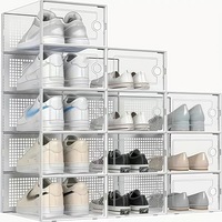 Boîte à chaussures moderne et minimaliste en PP transparent, pliable, empilable, durable, écologique, à un seul niveau, avec couvercle, pour un rangement gain de place (vente en gros)