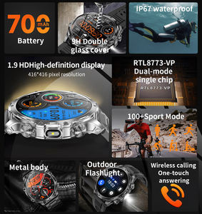 Smartwatch AK75 con Torcia, Schermo da 1,9 Pollici, Tracker Fitness per Uomo, Batteria da 700mAh, Chiamate BT, Luce LED - Product Image 4