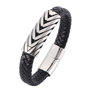 ILADI European-<strong>style</strong> <strong>Men's</strong> Stainless Steel Leather <strong>Bracelet</strong>. Fashionable Butterfly-shaped Design Suitable for Anniversary Gifts - Product Image 1