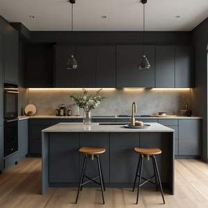 Fait sur mesure Noir mat Certifié FSC Armoires d'îlots de <span class=keywords><strong>cuisine</strong></span> Bonne qualité Design ouvert Évier Verre MDF pour l'Australie - Product Image 4