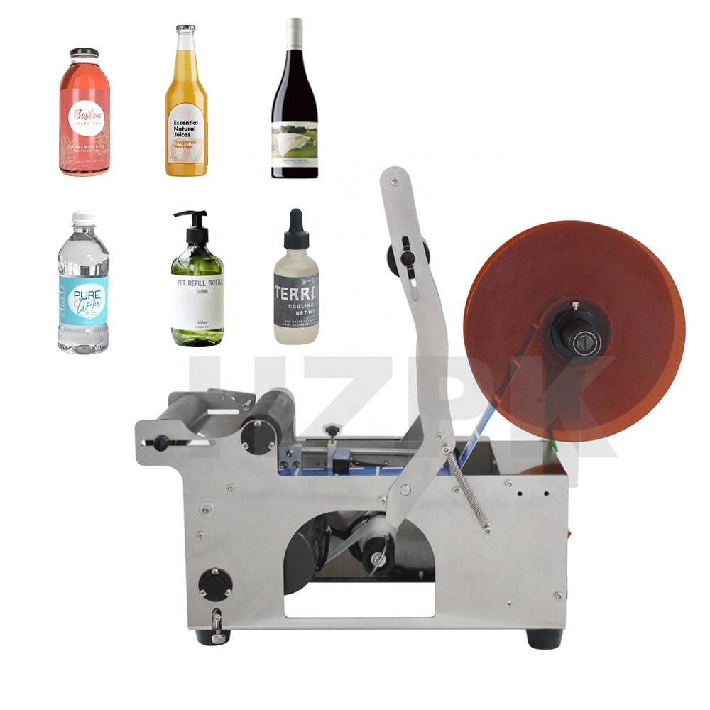 Hzpk Tafelblad Semi Auto Label Applicator Ronde Fles Etikettering Machine Voor Productie Adhesive Label