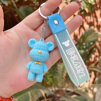 Porte-clés pendentif ours 3D mignon dessin animé, accessoires créatifs pour couple, breloque animale en caoutchouc PVC souple écologique, vente chaude