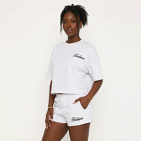 Ensemble deux pièces d'été pour femme avec logo personnalisé : T-shirt ample et short de survêtement assorti – Tenue décontractée streetwear et loungewear
