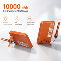Batteries externes sans fil 3 en 1, mini ultra-minces, 10000 mAh, magnétiques, portables, charge rapide 20W, support de téléphone, câble intégré