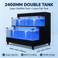 Bac à fruits de mer commercial d'occasion à double couche avec refroidisseur intégré, aquarium mobile en acier pour poissons vivants, idéal pour supermarchés et restaurants