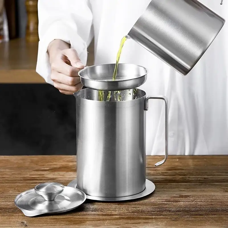 Vaso de óleo doméstico, utensílio de cozinha para filtro de óleo de metal em aço inoxidável com filtro
