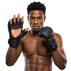 Gants de MMA demi-doigts avec sangle de poignet longue et fermeture auto-agrippante pour hommes et femmes - Équipement de protection pour arts martiaux - Product Image 2