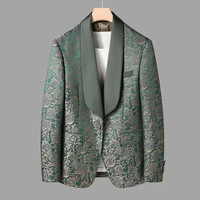 Blazer personnalisé pour homme à revers châle, nouveau modèle tendance, veste de costume jacquard à simple boutonnage, infroissable, pour performance scénique