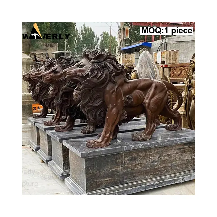Patung singa kuningan tembaga besar, hiasan taman, patung singa perunggu ukuran kehidupan antik