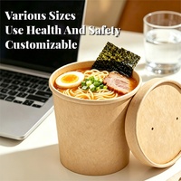 ZJPACK Bols à soupe en papier kraft biodégradable de qualité alimentaire à paroi simple, imprimés sur mesure, écologiques, jetables, avec couvercle pour plats à emporter