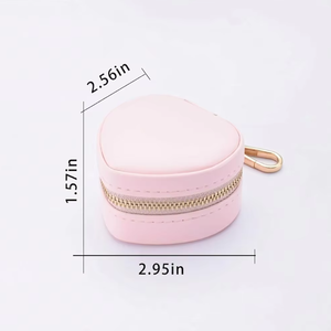 Customized Vintage Heart Shaped PU Leather Jewelry Travel <b>Box</b> Portable Zipper Storage Case Keychain Ring <b>Holder</b> <b>Earring</b> Case - Product Image 4