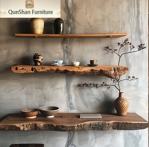 Estantes Flotantes de Madera de Alcanfor con Borde Natural al por Mayor |   Estante Rústico para Almacenamiento y Exhibición de CD al por Mayor para Uso Comercial y Doméstico - Product Image 3