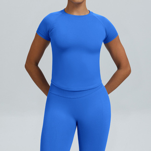 T-shirt Sportiva da <span class=keywords><strong>Donna</strong></span> a Maniche Corte, Leggera, Traspirante, ad Asciugatura Rapida, Senza Cuciture, per Palestra, <span class=keywords><strong>Fitness</strong></span> e Yoga - Product Image 3