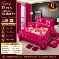 Ensemble de literie de luxe 12 pièces en velours Raschel avec rideaux, collection hiver chaude, vente en gros pour les marchés des États-Unis et du Canada