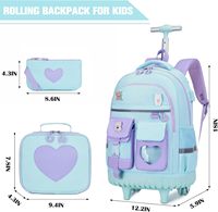 Sac à roulettes pour filles, ensemble 3-en-1 avec boîte à lunch et trousse à crayons, grand sac d'école à roulettes compatible avec ordinateur portable 15,6 pouces, résistant à l'eau