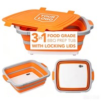Bac de préparation pliable 8L 16L 30L avec couvercle verrouillable, évier de camping pliable avec passoire, planche à découper, panier de rangement de cuisine