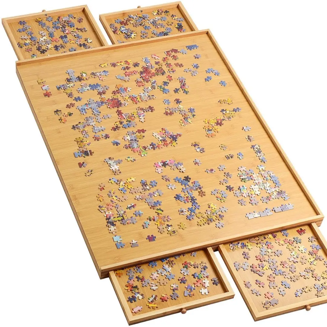 Tavola Puzzle di bambù per adulti-1500 pezzi Puzzle con 4 cassetti e copertura di bambù puzzle tavolo