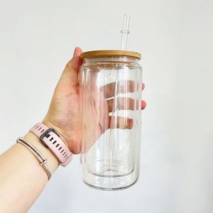 Vasos de Cerveza Transparentes de Doble Pared con Forma de Bola de Nieve para Sublimación, de 12oz, 15oz y 20oz, con Orificio Preperforado y Tapa de Bambú - Product Image 2