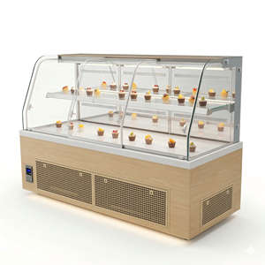 Vitrine Réfrigérée Commerciale pour Pâtisseries, Effet Bois, Verre Courbé, 2 Portes, Étagères Réglables, Ventilée - Product Image 1