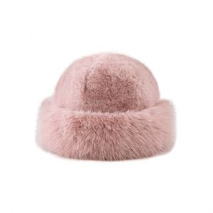 Chapeau bob d'hiver style coréen, décontracté et chaud, en fausse fourrure de vison, couleur unie, en tissu pelucheux - Product Image 5