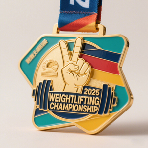 Factory Design Zinc Alloy 3D Enamel Half Marathon Running 5K 10K Race Finisher Gold Award Custom Metal Sports Medal With Ribbon - Product Image 6