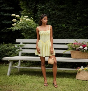Mini vestido informal de verano <span class=keywords><strong>para</strong></span> mujer, elegante fiesta amarilla <span class=keywords><strong>para</strong></span> vestido de vendaje - Product Image 3