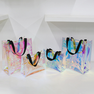 Custom Size Clear Hand Bags Fashion Transparent PVC Holographic Tote Shopping Bag