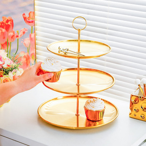 Three Tier <b>Gold</b> <b>Serving</b> <b>Tray</b> For Cake And Snacks With Handle 2 Tier Option Included - Product Image 3