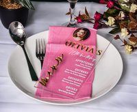 Carte de menu d'anniversaire personnalisée en acrylique transparent, lettres dorées 3D, impression photo, menu de table en plexiglas personnalisé pour mariage