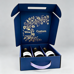Boîte en papier ondulé laminé brillant avec logo personnalisé, poignée portable, écologique, boîte cadeau pour champagne - Product Image 1