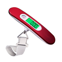 Balance numérique portable J&R 50 kg rouge et bleue avec écran LCD rétroéclairé, fonction de mise en veille automatique et maintien automatique pour bagages