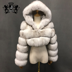 Manteau de fourrure <span class=keywords><strong>court</strong></span> de ventre de conception de mode avec le manteau de fourrure de renard à capuche à manches longues - Product Image 3