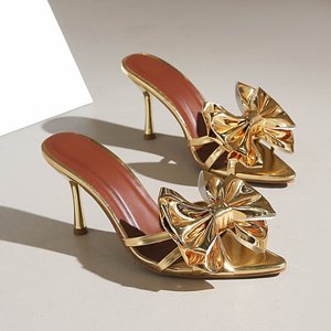 8406 en stock – Nouveauté estivale : Chaussures à talons hauts polyvalentes à bout pointu et nœud papillon, grandes tailles européennes et américaines pour femmes - Product Image 1