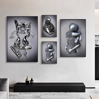 Abstrait Couple Sculpture Toile Peinture Rouge Coeur Métal Statue Affiches Amoureux Mur Art Photo pour Salon Décoration de La Maison