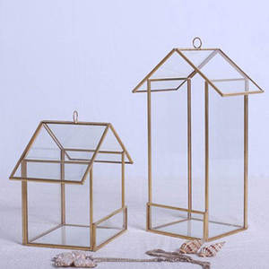 Grand terrarium rectangulaire décoratif noir, marron, or, conteneur géométrique en verre, pot de fleurs Art Déco, cristal rectangulaire pour intérieur - Product Image 1