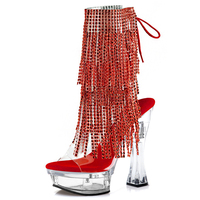 Bottines à talons très hauts de 6 pouces pour femmes, bout ouvert, sexy, pour boîte de nuit, bottines courtes à la cheville avec strass et pompon, 15 cm, vêtements de pole dance