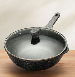 Poêle à frire antiadhésive avec logo personnalisé de haute qualité Poêle à frire <span class=keywords><strong>Wok</strong></span> avec manche en bois - Product Image 1