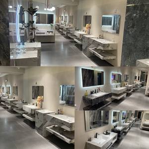 Noir Double Dalle Rock Marbre <span class=keywords><strong>Wc</strong></span> Pierre Sanitaire Salle De Bains Évier En Céramique Lavabo Lavabo Mural Salle De Bains Cabinet Vanité - Product Image 5