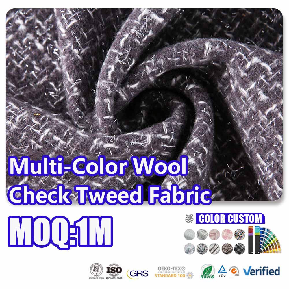 Wholesale Multi-Color Wool Check Tweed Fabric Durable For Fashion Apparel, Bags, Home Decor And DIY Sewing Projects