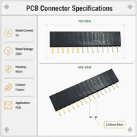 Connecteur femelle 15 broches 3.0A à pas de 2.54mm, à une rangée, avec contacts en cuivre et boîtier en nylon pour carte PCB