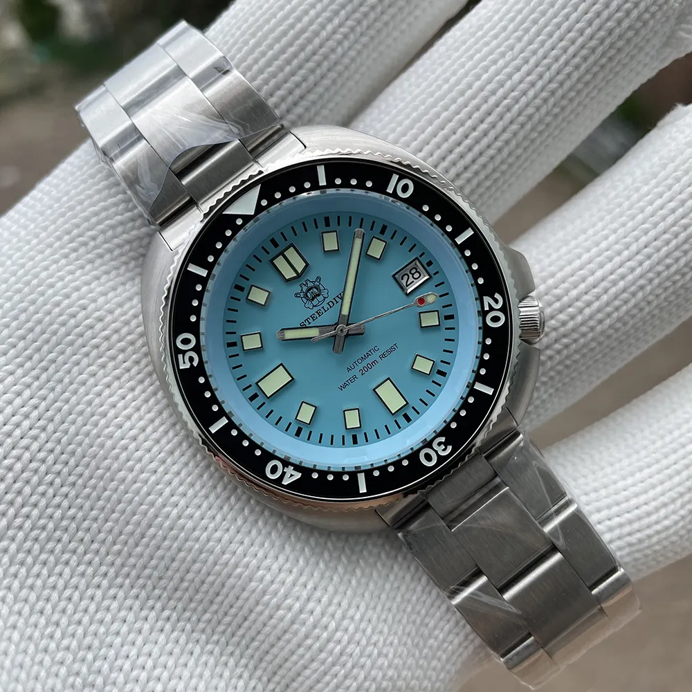 SD1970B Turquoise Dial 44MM STEELDIVE Brand 200M Waterproof NH35 Automatic Mechanical Sports Diving Watch for Men