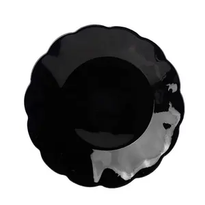 電子レンジで安全な10インチの強化された花の形の黒いオパールガラスプレート